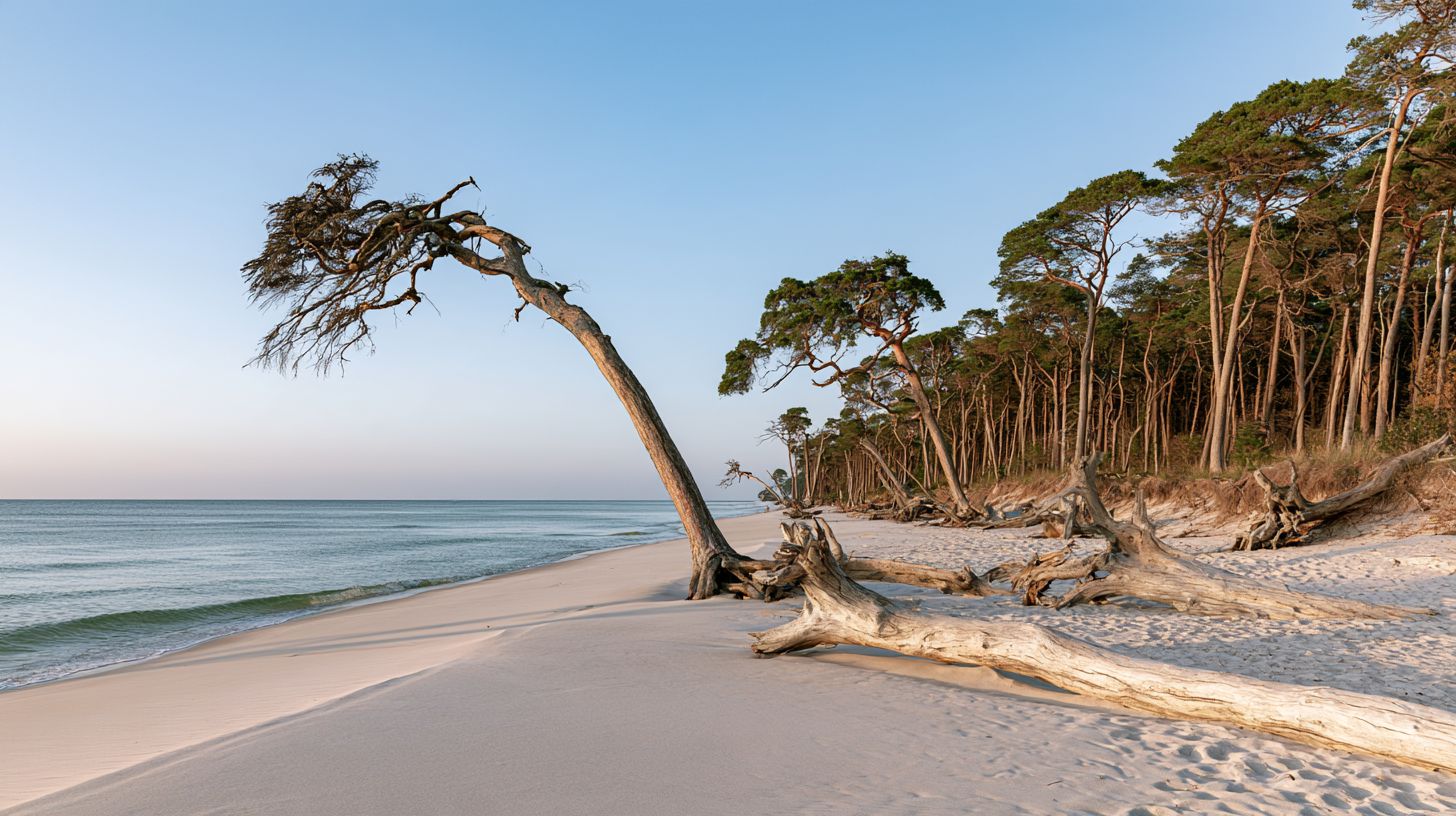 Weststrand auf dem Darß mit Windflüchtern – die Ostsee bei Born